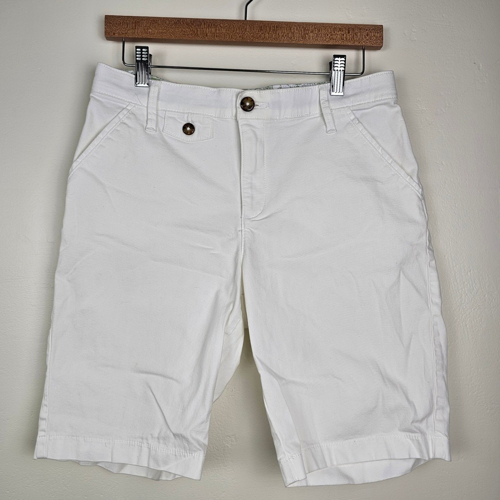 Lee Shorts Women 8 White Comfort Stretch Waistband Bermuda Chino Casual